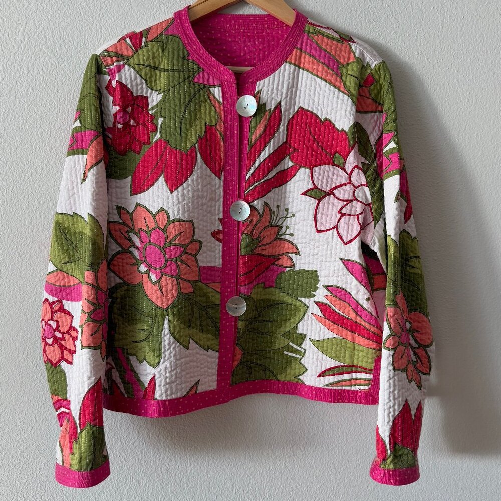 Reversible Bright Floral Polka Dot Quilted Jacket Size LP‎